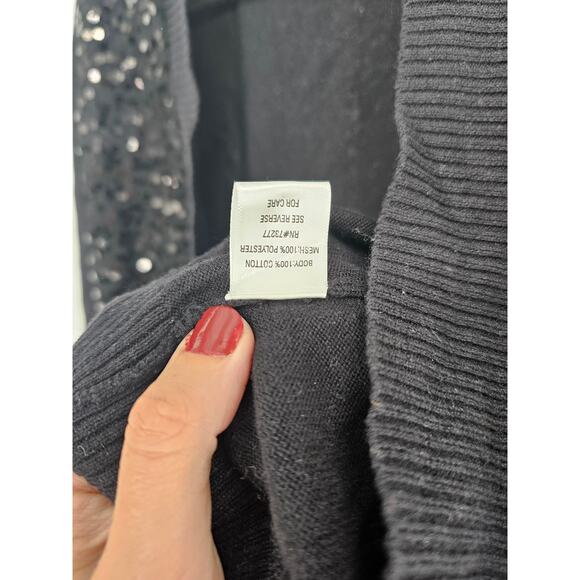 Elle Women's Black Long Sleeve Open-Front Sequin 100% Cotton Cardigan Size M - Picture 4 of 5